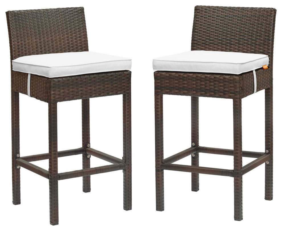 Conduit Bar Stool Outdoor Patio Wicker Rattan Set of 2, Brown White