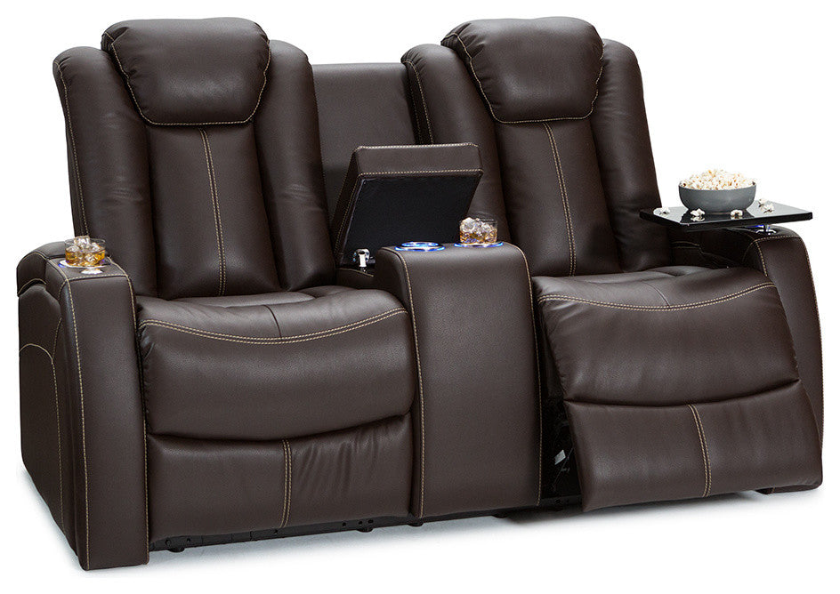 Seatcraft Republic Leather Home Theater Seating Power Loveseat, Brown