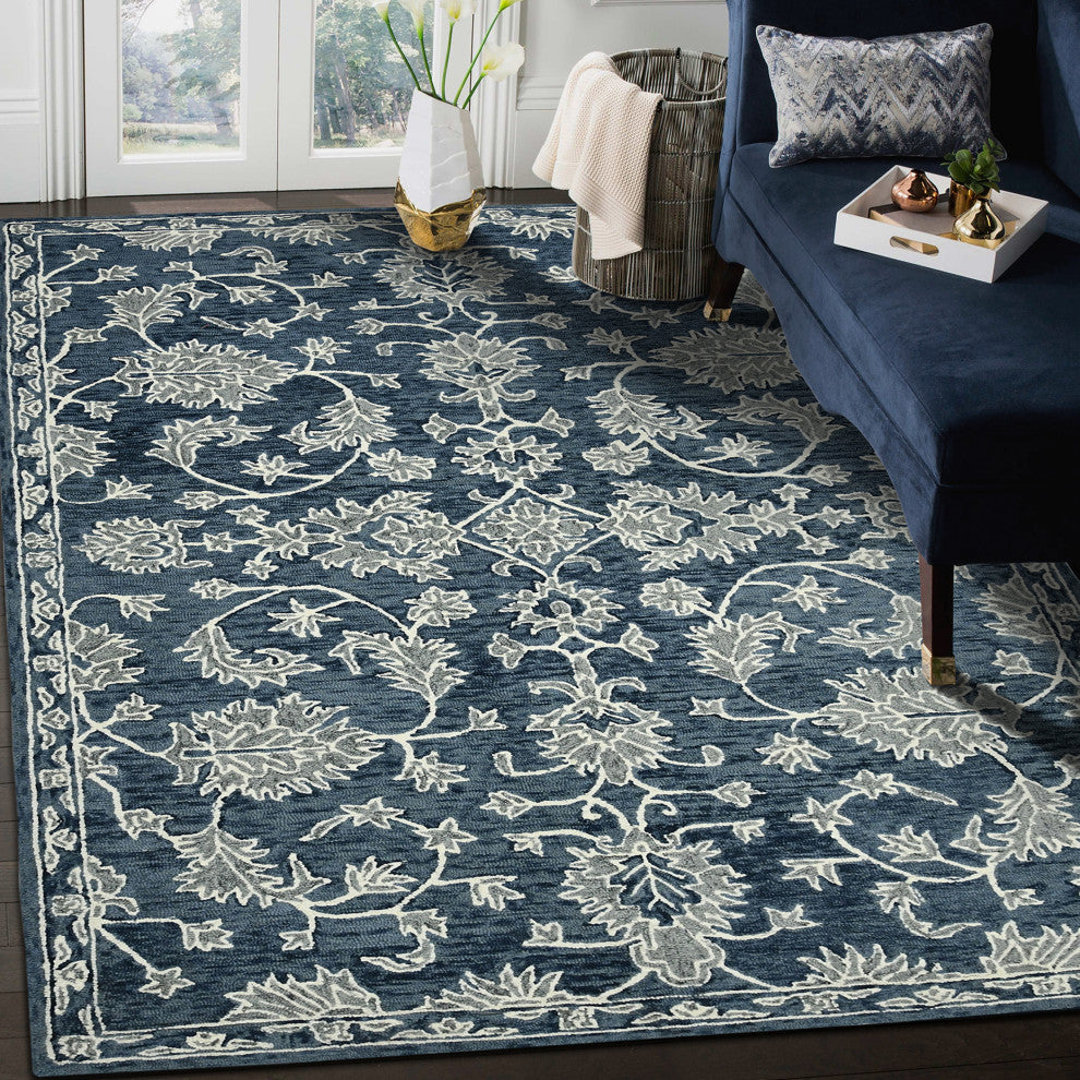 Romania Hope Area Rug, Navy, 9' x 13', Floral