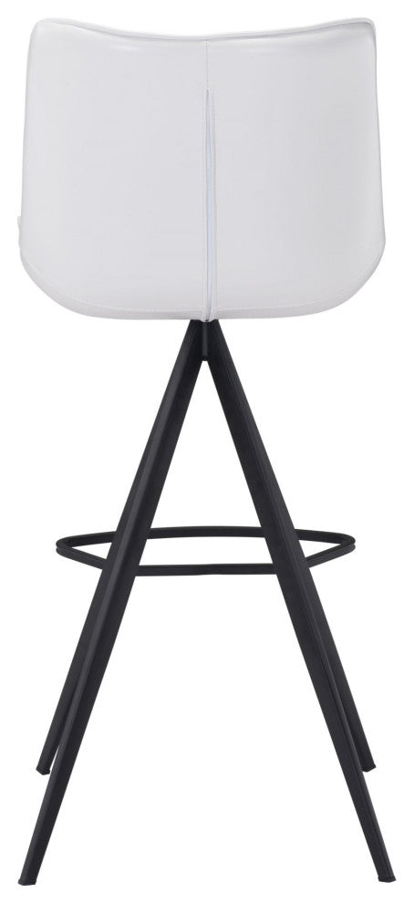 Bar Stool Chair Barstool, Set of 2, Faux Vinyl Leather, Steel, White, Black