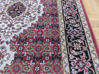 2'7x9'9 Runner Handmade Red Black Mahi Tabriz Oriental Rug With Silk