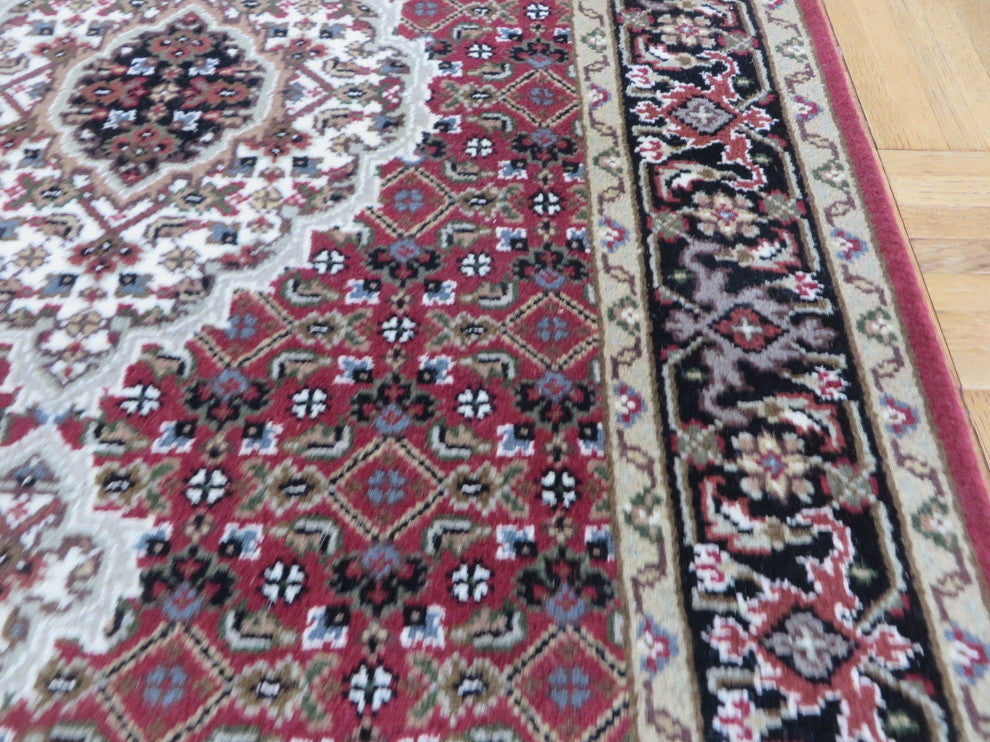2'7x9'9 Runner Handmade Red Black Mahi Tabriz Oriental Rug With Silk