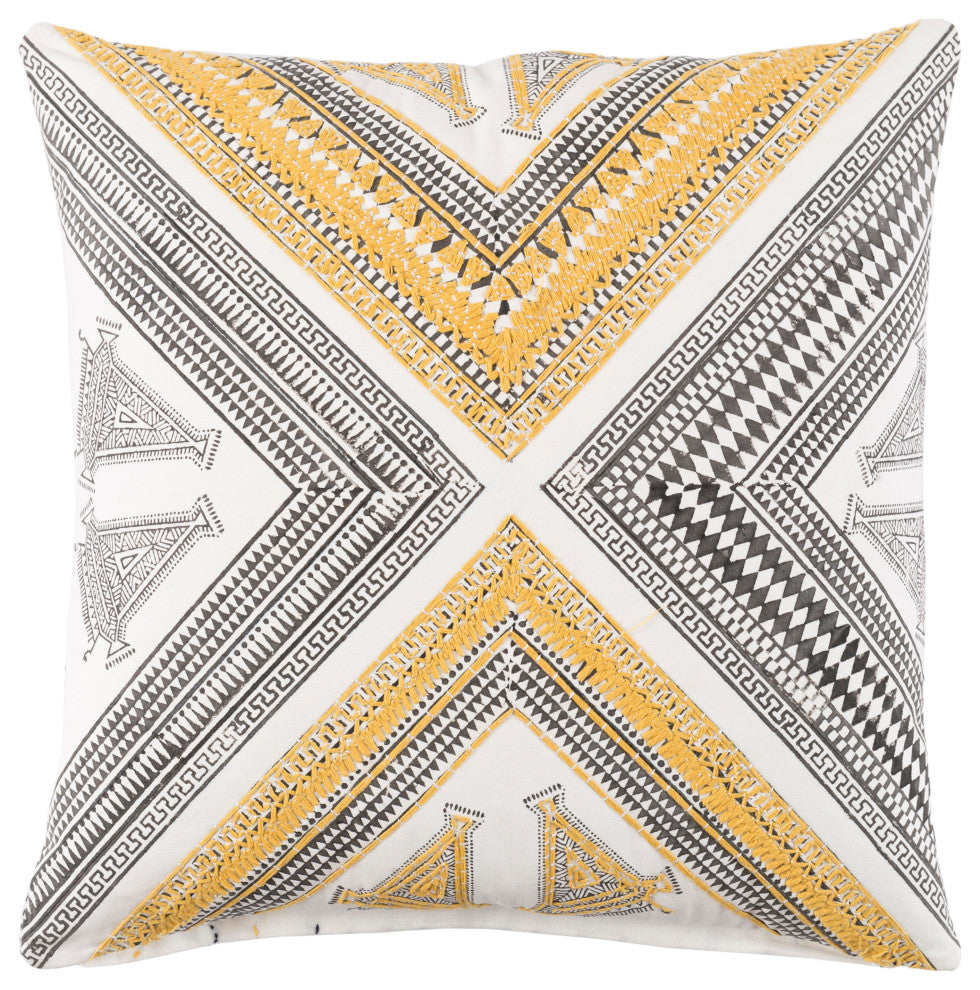 Surya Rufiji RUF-002 20"x20" Pillow Kit, White/Bright Yellow/Brown
