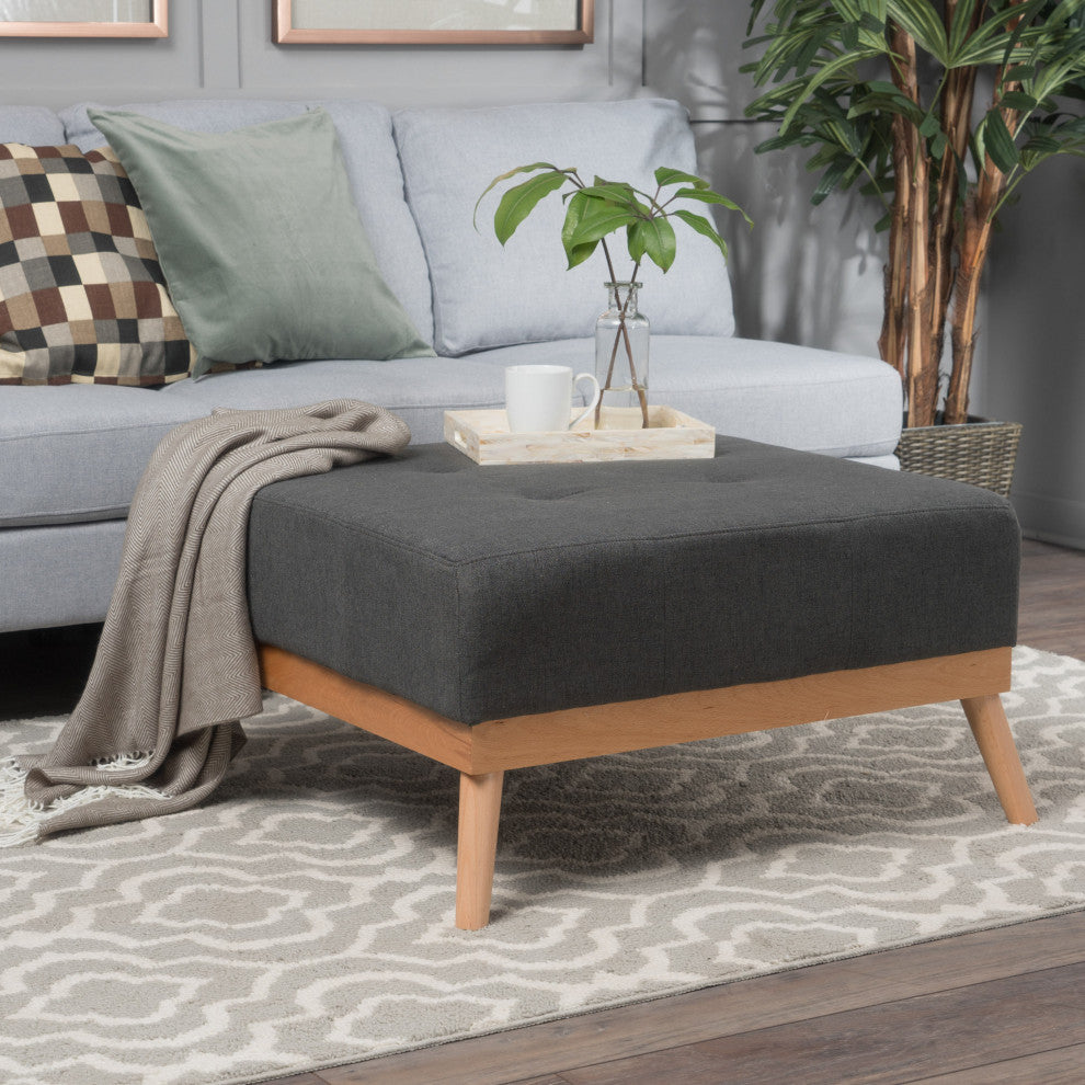 GDF Studio Lou Mid-Century Fabric Ottoman, Oxford Gray
