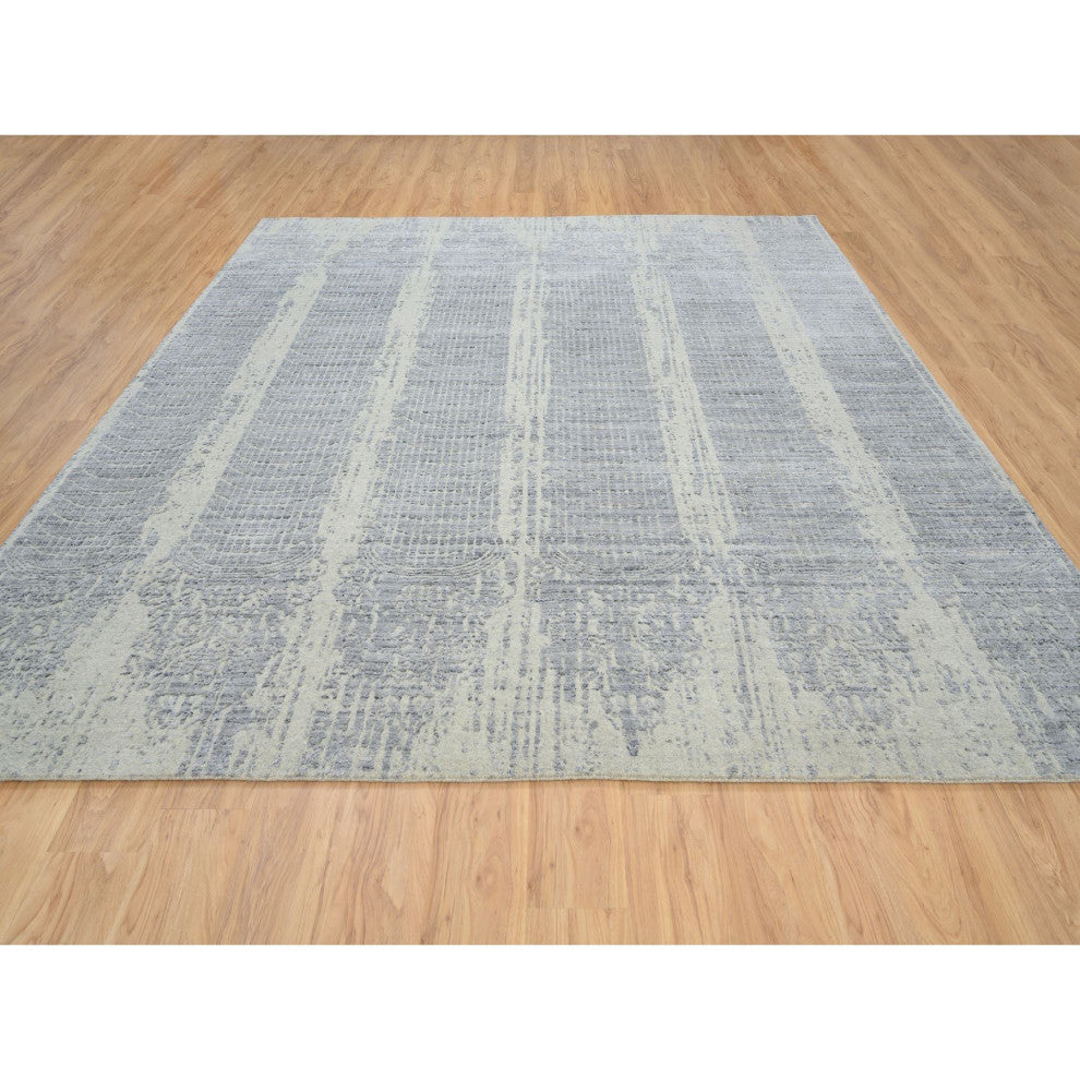 Gray, Jacquard Hand Loomed, Wool And Plant Based Silk, Square Rug, 10'2" x 10'0"