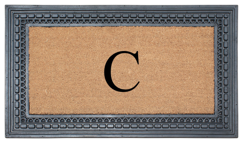 Rubber And Coir, Black/Beige  24"x39" Heavy Duty Outdoor Monogrammed Doormat, C
