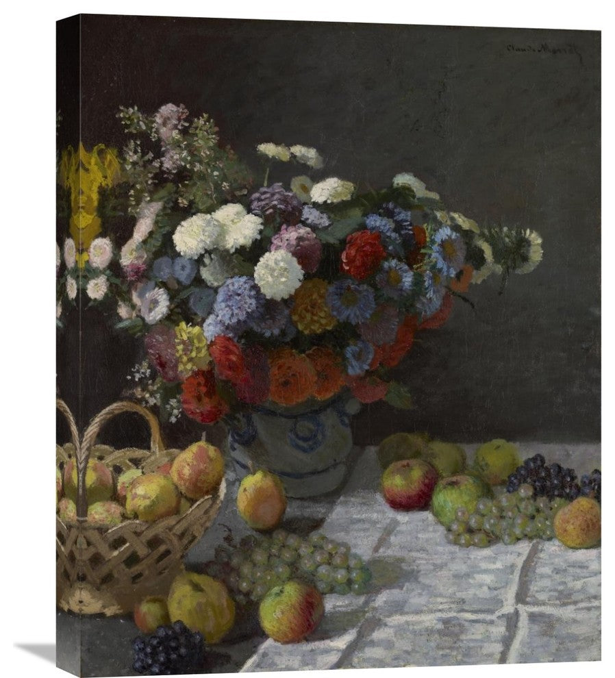 "Still Life with Flowers and Fruit" Canvas Giclee by Claude Monet, 20"x24"