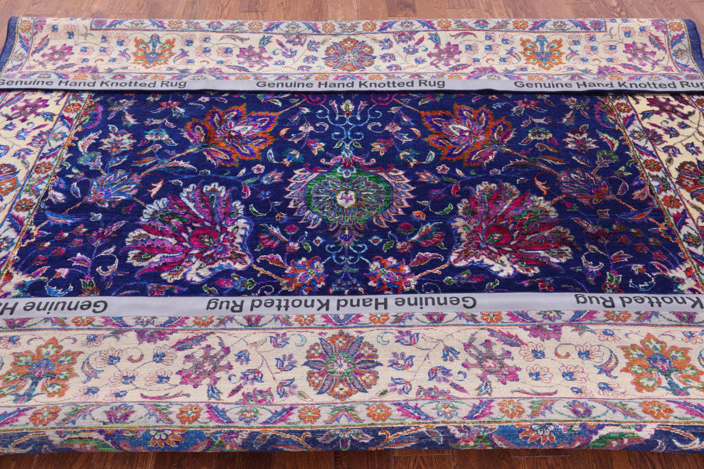 9' Square Hand Knotted Persian Wool & Silk Rug - Q13736