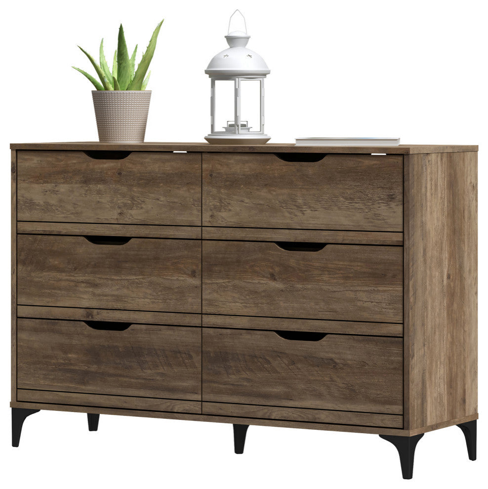 Lilay 6-Drawer Dresser, 31.7" Hx46.5" Wx15.7" D, Knotty Oak