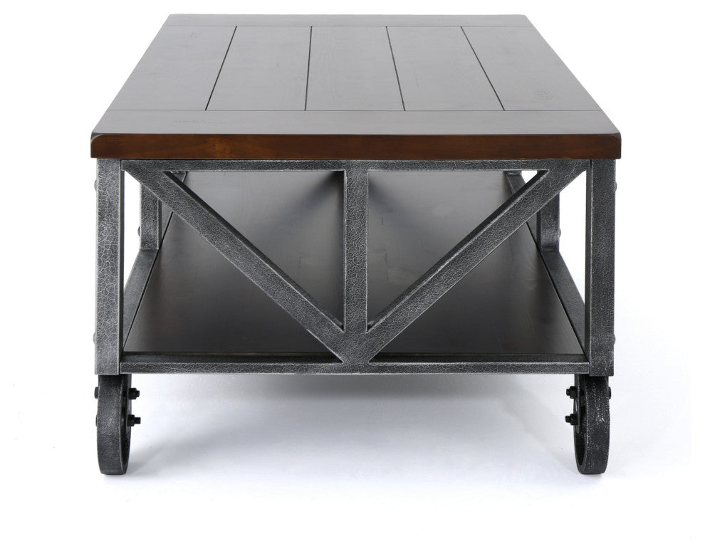 GDF Studio Dresden Faux Wood Coffee Table With Antique Black Iron Frame, Rustic