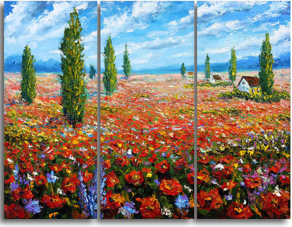"Red Poppies Field Watercolor" Metal Wall Art, 3 Panels, 36"x28"