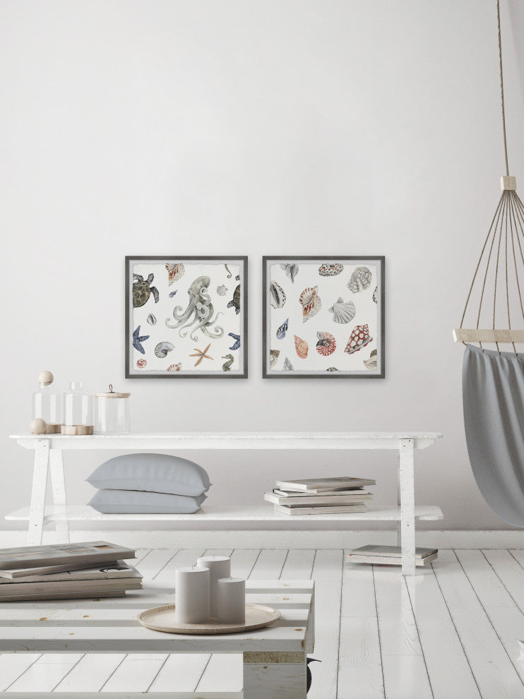 Sea Animals Diptych, 2-Piece Set, 18x18 Panels