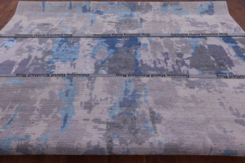 10' 1" X 13' 11" Wool and Silk Modern Hand Knotted Rug Q7246
