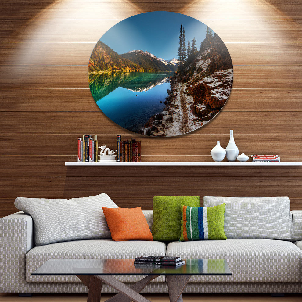 Blue Clear Lake With Mountains, Landscape Art Disc Metal Wall Art, 11"