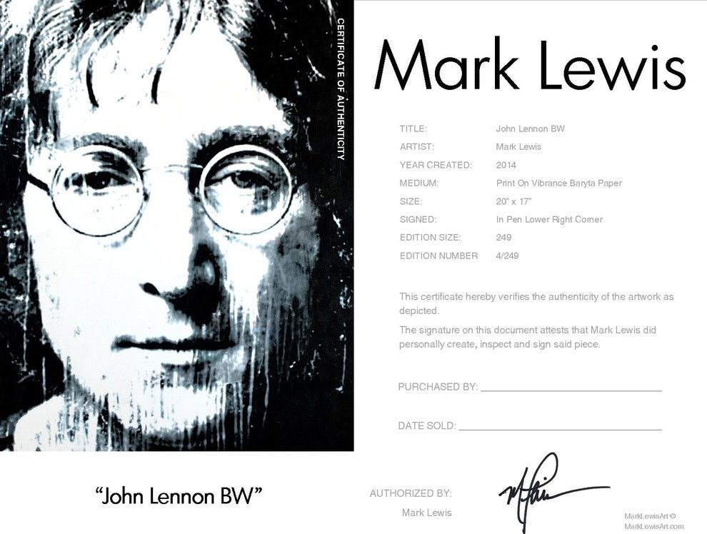John Lennon "John Lennon BW" Art by Mark Lewis