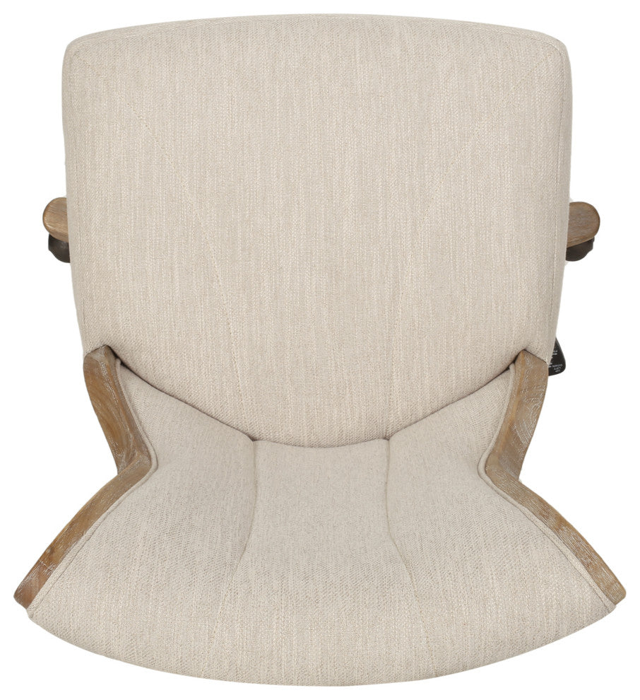 Andrea Contemporary Upholstered Roll Back Swivel Office Chair, Beige + Natural, 100% Polyester