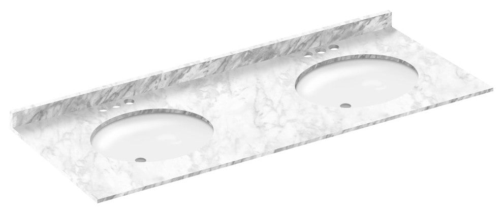 Cara White 61"x22" Marble Vanity Top, 4" Spread