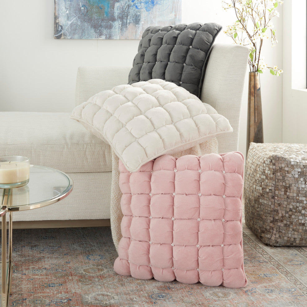 Nourison Home 20"x20" Mina Victory Sofia Quilted Swarovski Rose Throw Pillows
