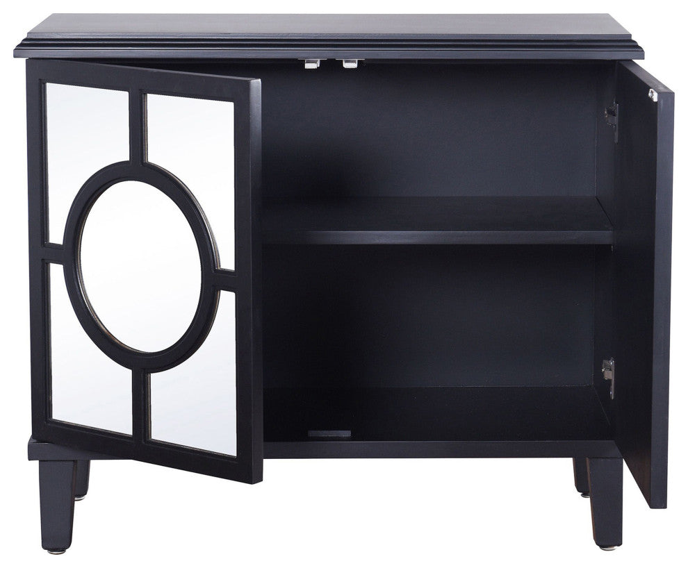 Hollywood Cabinet Two Circle Patterned Doors Black Finish