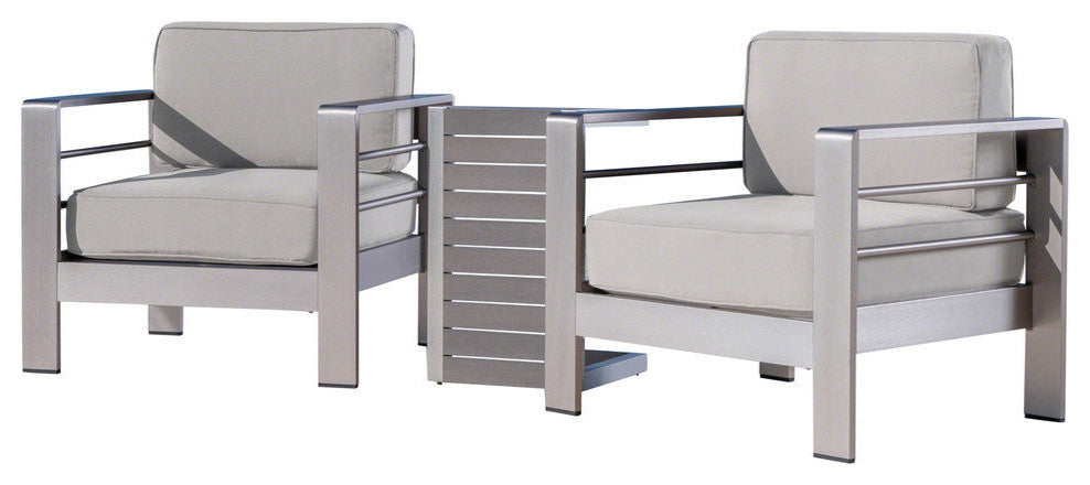 GDF Studio Zona Outdoor Set With Table, Cast Silver Sunbrella Cushions