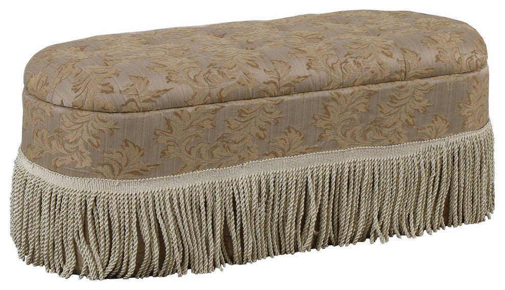 Beige Floral Oval Storage Bench