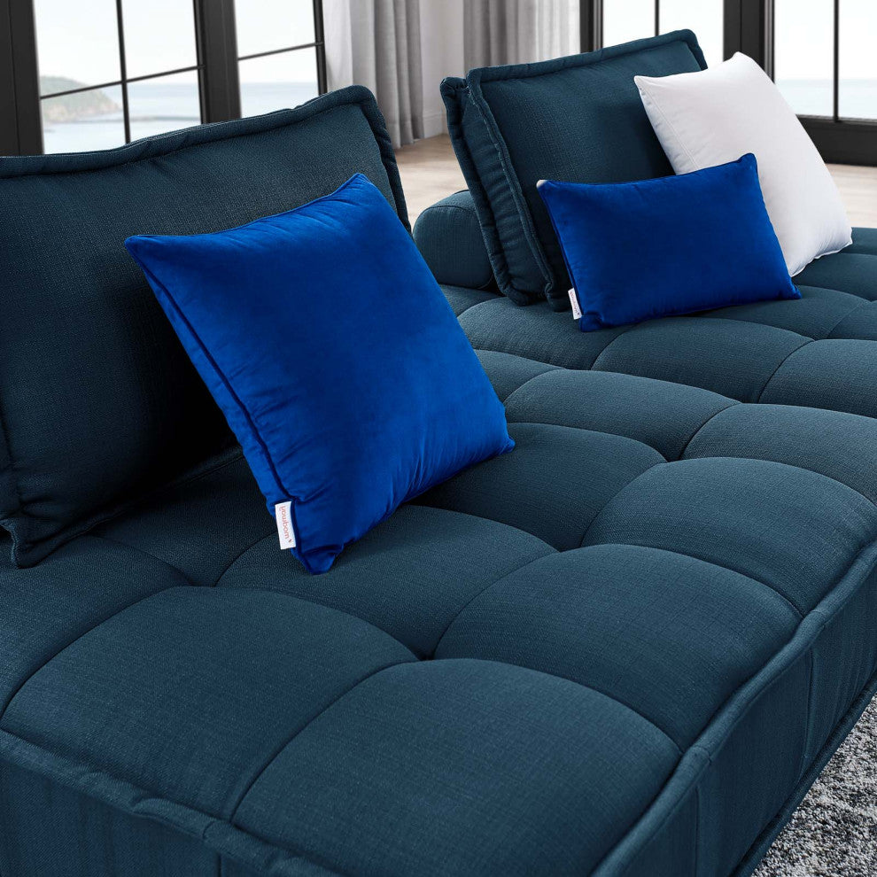 Tufted Loveseat Sofa Set, Fabric, Navy Blue, Modern, Living Lounge Hospitality