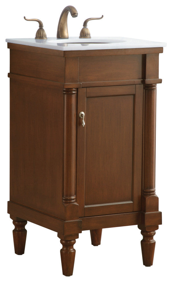 18" Single Bathroom Vanity, Walnut With Ivory White Engineered Marble