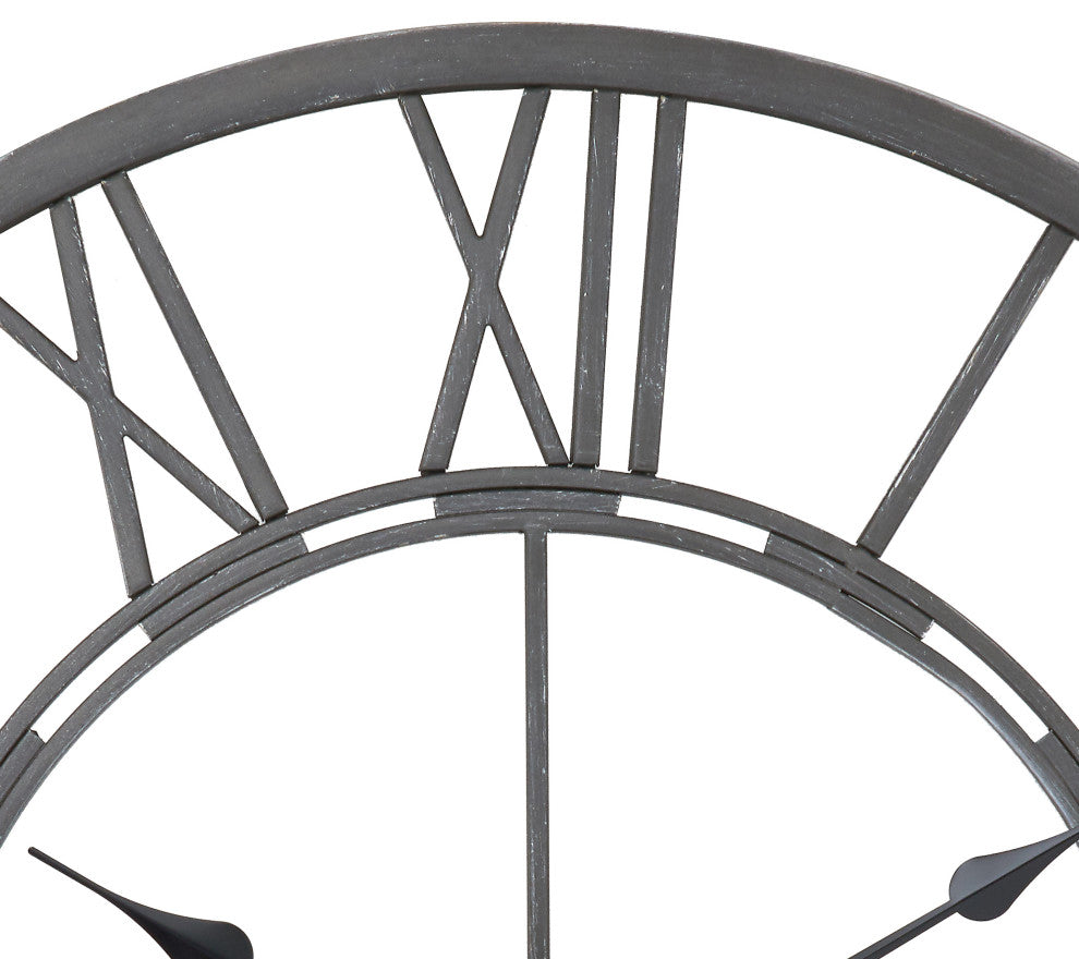 UTOPIA ALLEY Oversized Roman Round Wall Clock, 27" Diameter, Gray