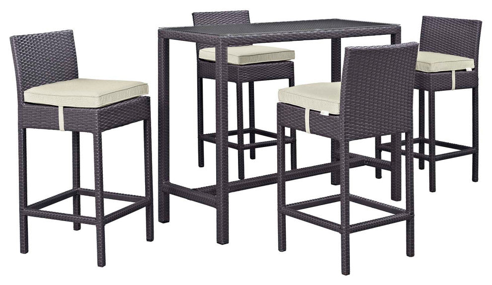 Espresso Beige Convene 5-Piece Outdoor Patio Pub Set