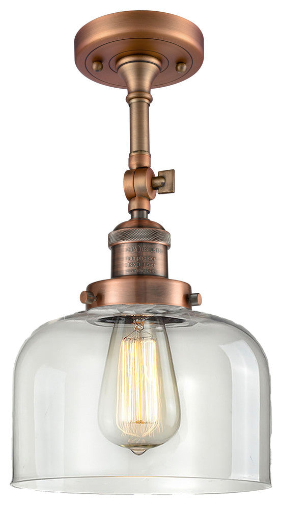 Large Bell 8" Semi-Flush Mount, Antique Copper, Glass: Clear