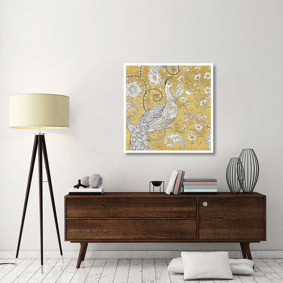 "Color my World Ornate Peacock I Gold" Paper Print by Daphne Brissonnet, 38"x38"