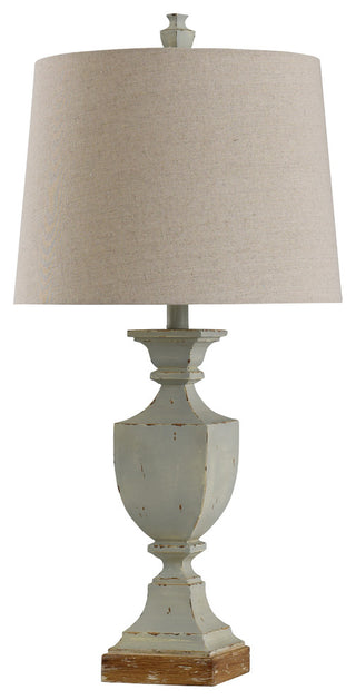 Blue and Brown Poly Table Lamp With Heathered Taupe Shade