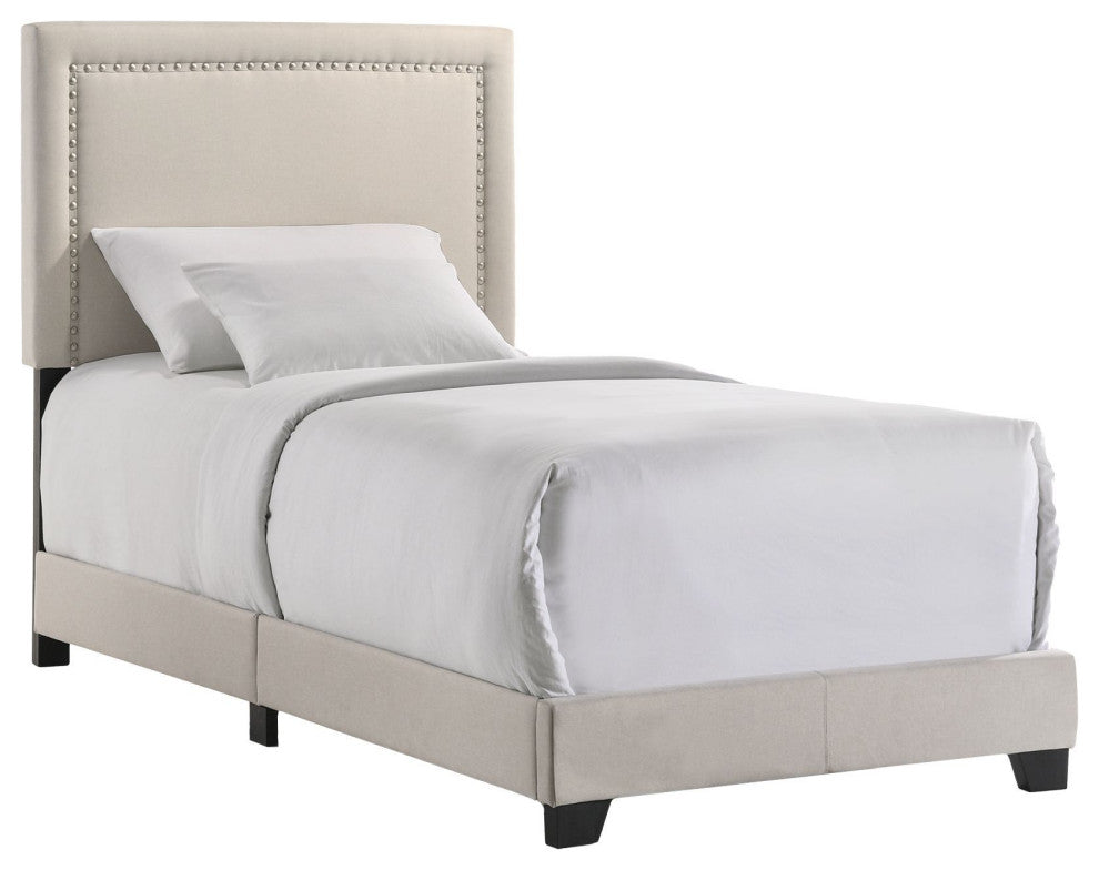 Zion Upholstered Platform Bed, Beige, Twin