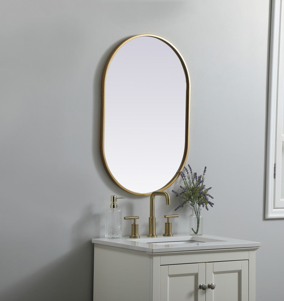 Metal Frame Oval Mirror 20X30 Inch, Brass