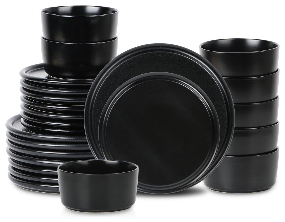 Stone Lain Eden Stoneware 24-Piece Dinnerware Set, Black