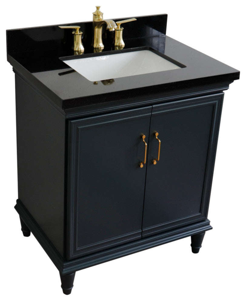 31" Single Vanity, Dark Gray Finish With Black Galaxy And Rectangle Sink