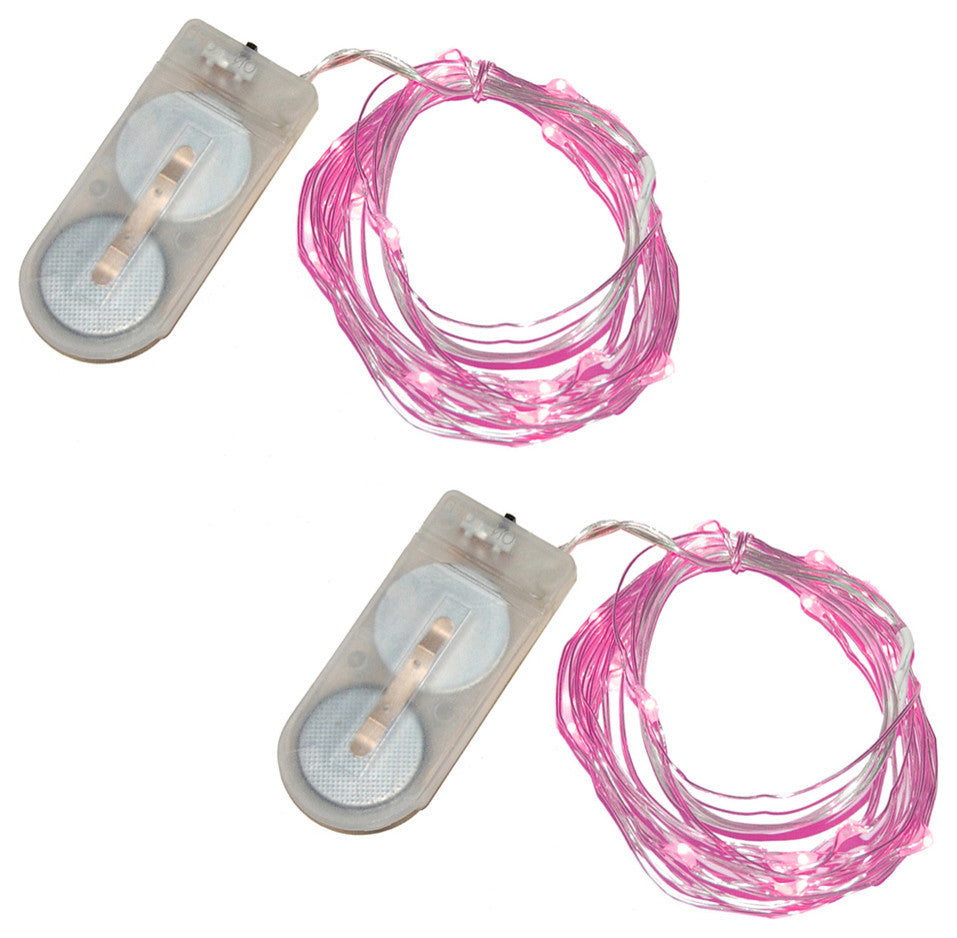 Battery Operated Waterproof Mini String 40-Light, Set of 2, Pink