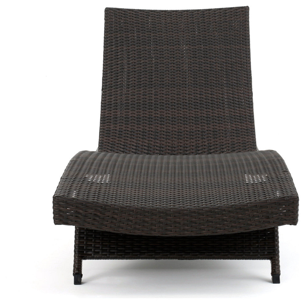 GDF Studio 3-Piece Brown Wicker Adjustable Chaise Lounge Set