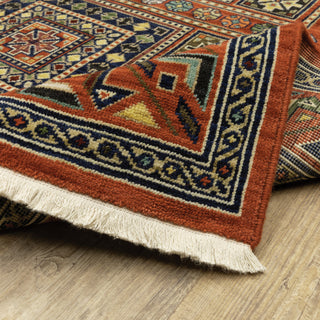 Lizbeth Aztec Border Red/Multi Wool Blend Fringed Area Rug, 2'X3'