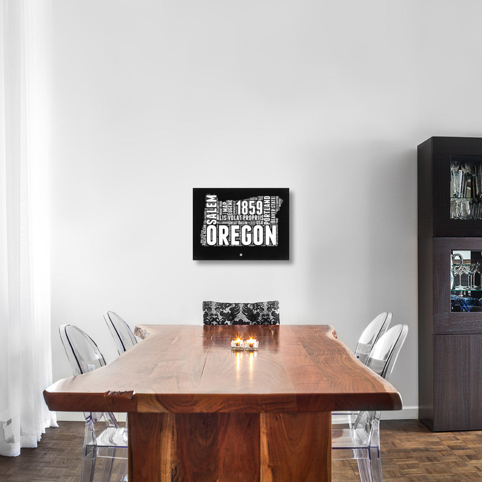 "Oregon Black and White Map" Fine Art Print