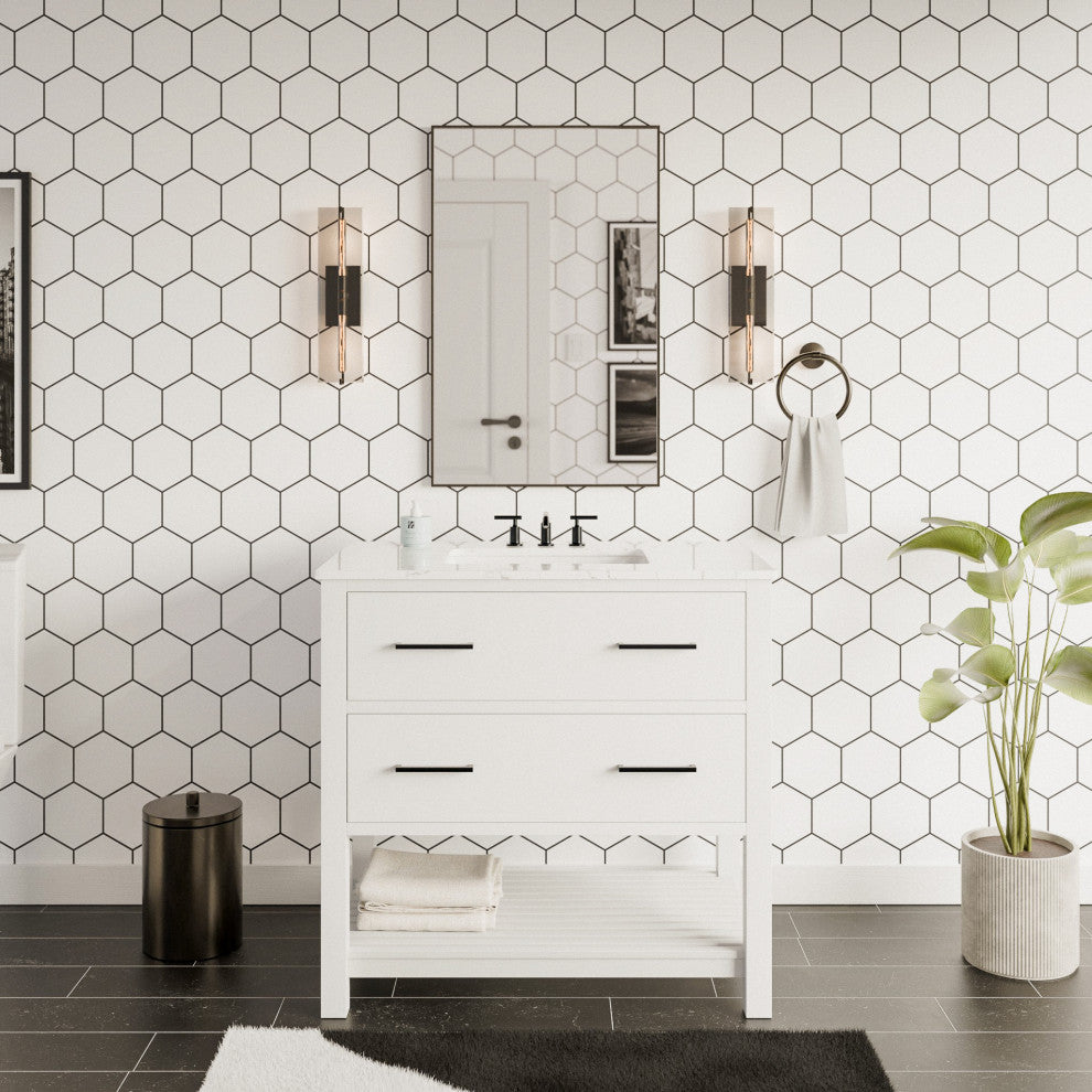Hudson 36" Vanity, White, Engineered Marble