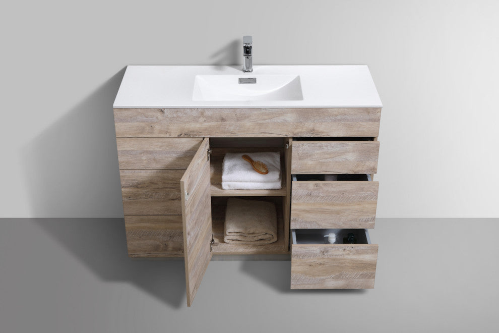 Milano 48" Single Sink Modern Bathroom Vanity, Nature Wood