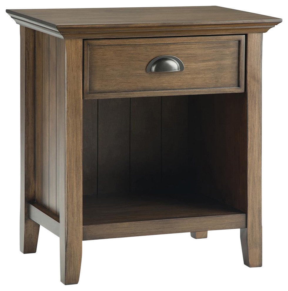 Acadian Solid Wood Bedside Table, Natural Aged Brown