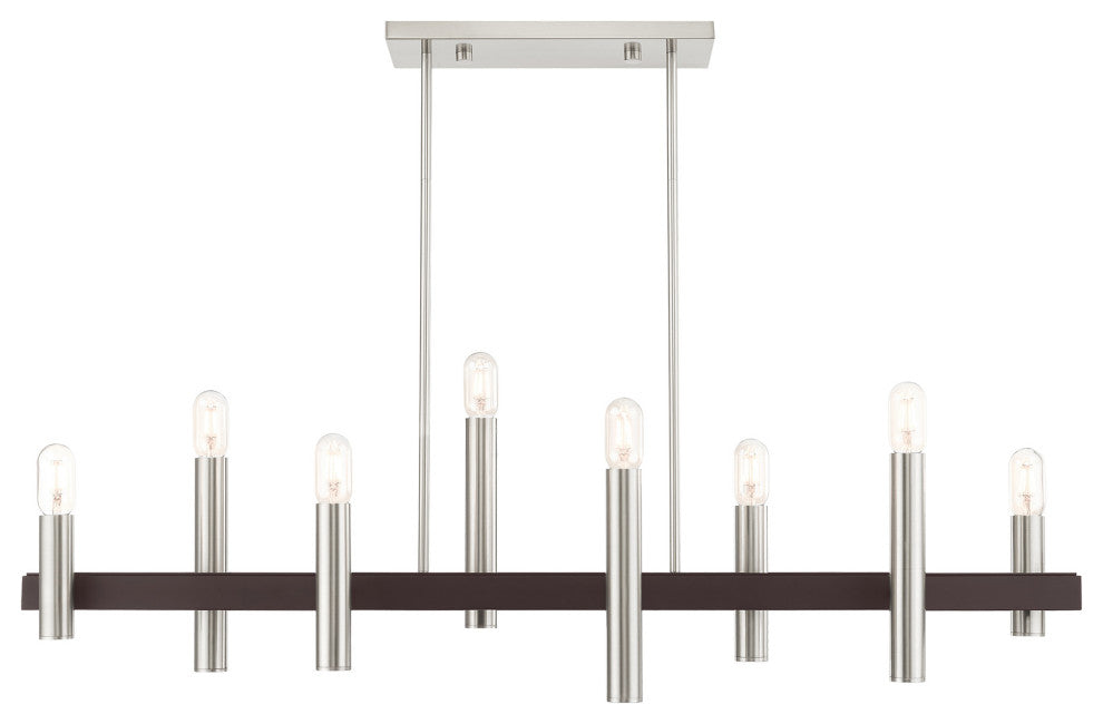 Livex Lighting Helsinki 8 Light Brushed Nickel, Bronze Accents Linear Chandelier