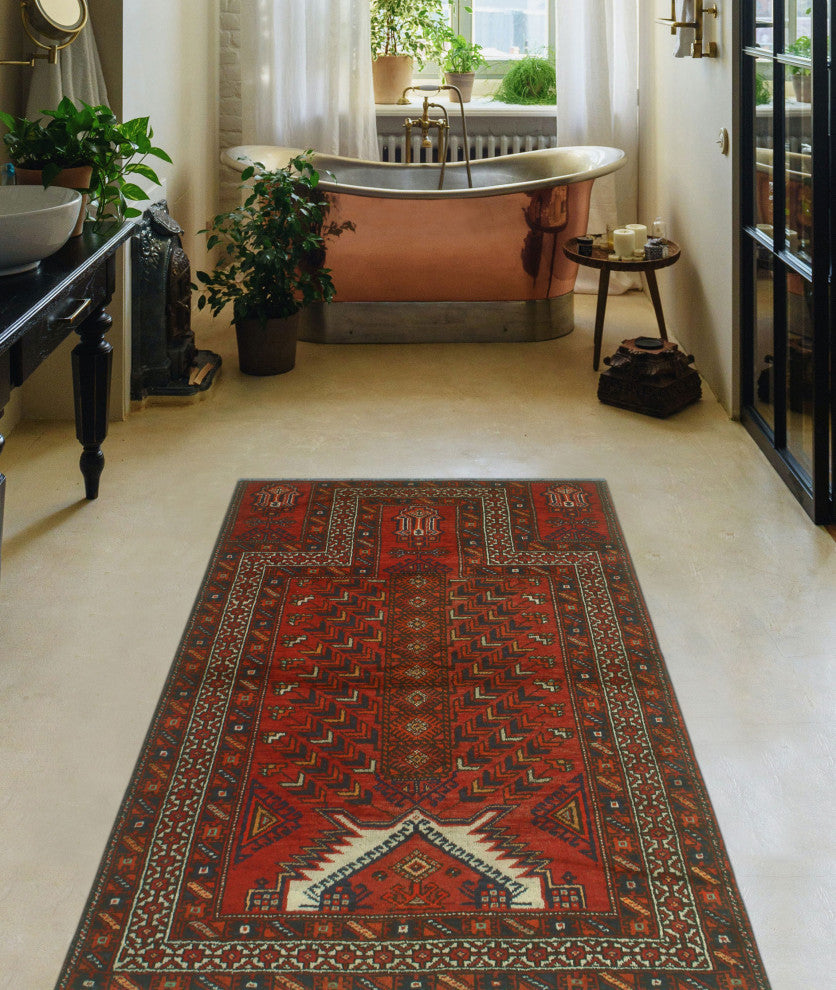 Vintage Distressed Robyn Rust/Blue Rug, 3'9x6'5