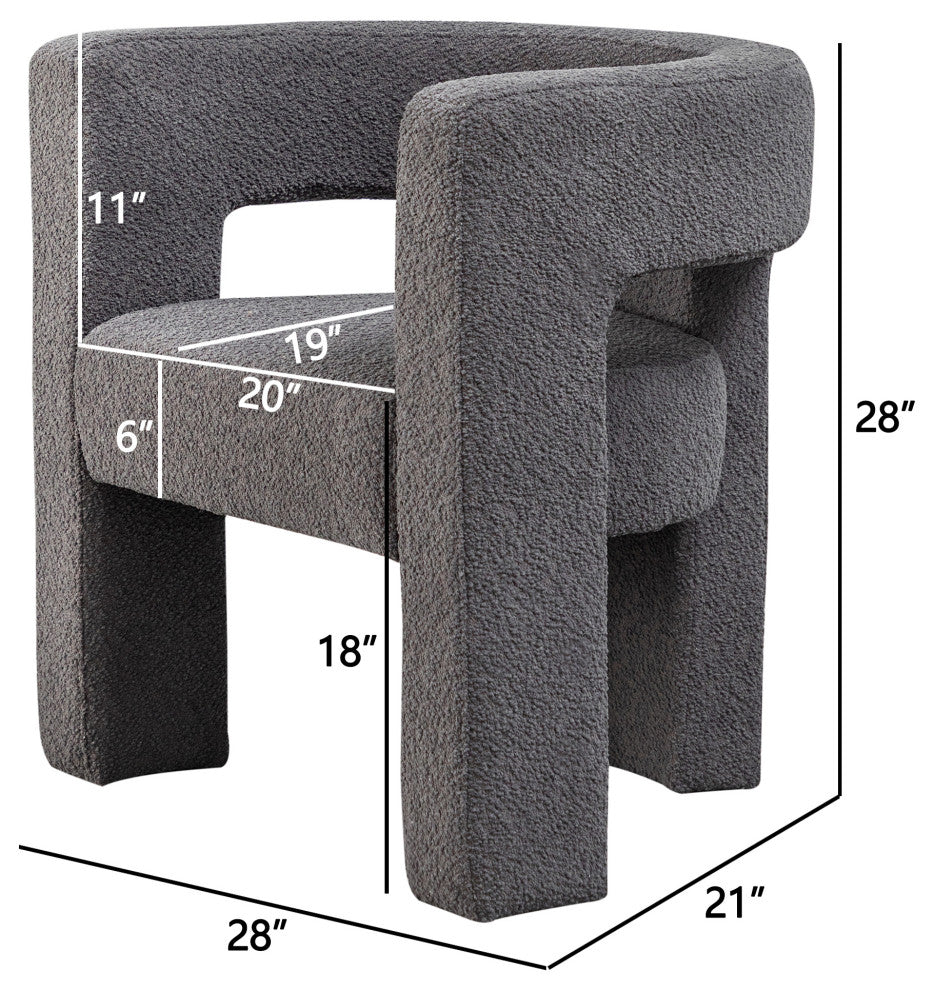 28" Wide Boucle Upholstered Square Armchair, Set of 2, Gray