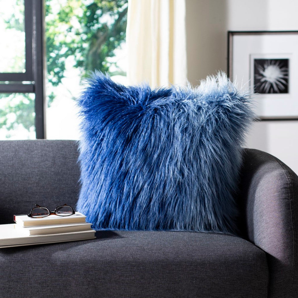 Safavieh Faux Flokati Pillow Blue 20" X 20"
