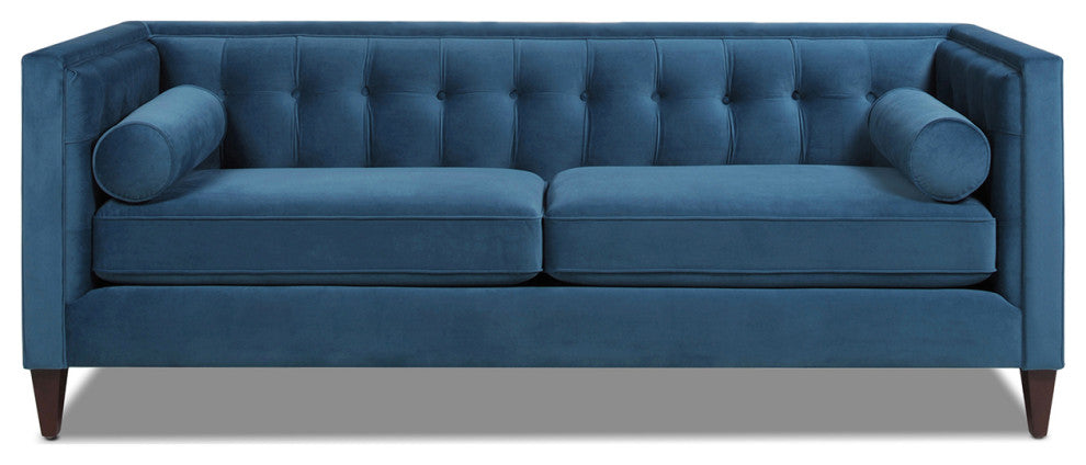 Jack 84" Modern Tuxedo Sofa With Bolster Pillows, Satin Teal Velvet