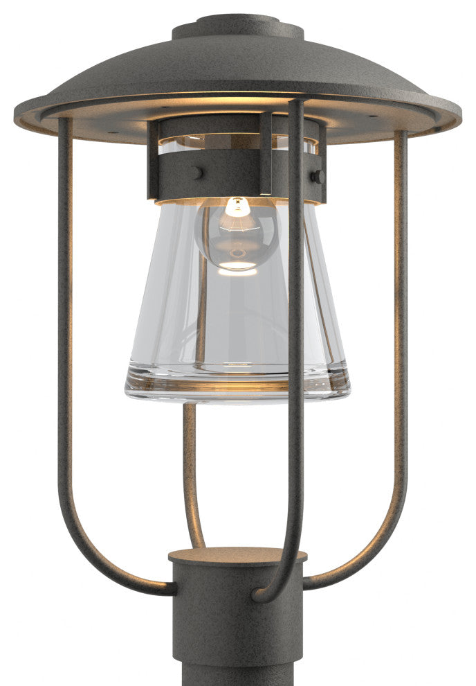 Erlenmeyer Outdoor Post Light, Coastal Natural Iron Finish, Clear Glass