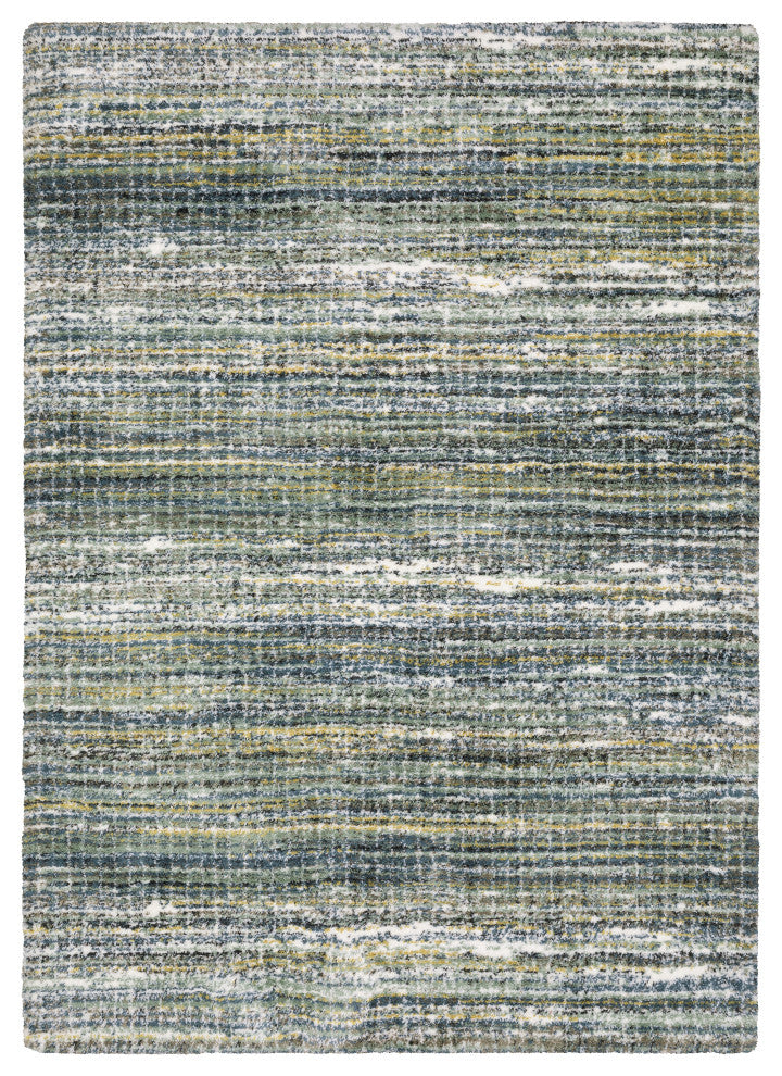 Greer Modern Distressed Gridwork Green/ Blue Area Rug, 6'7" x 9'6"